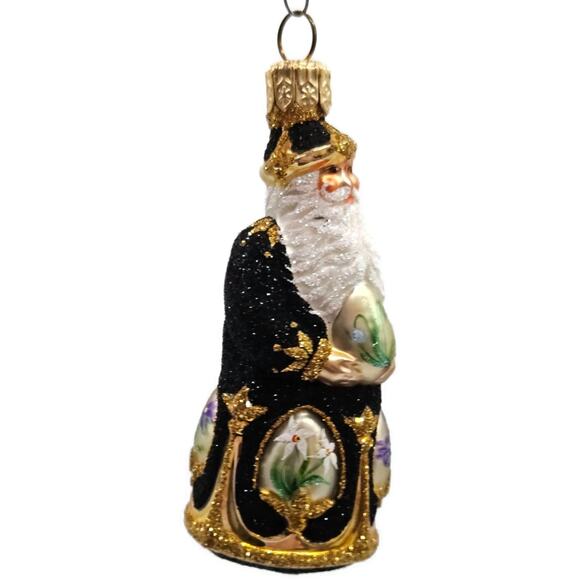 Patricia Breen Miniature Imperial Santa Black Spring Flower Christmas Ornament - Picture 3 of 14